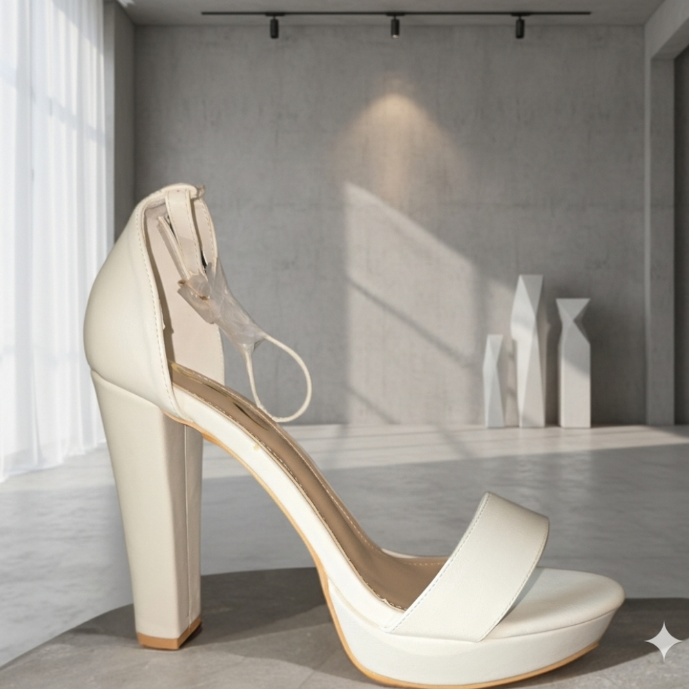 Elegant Collection White Chunky Heels